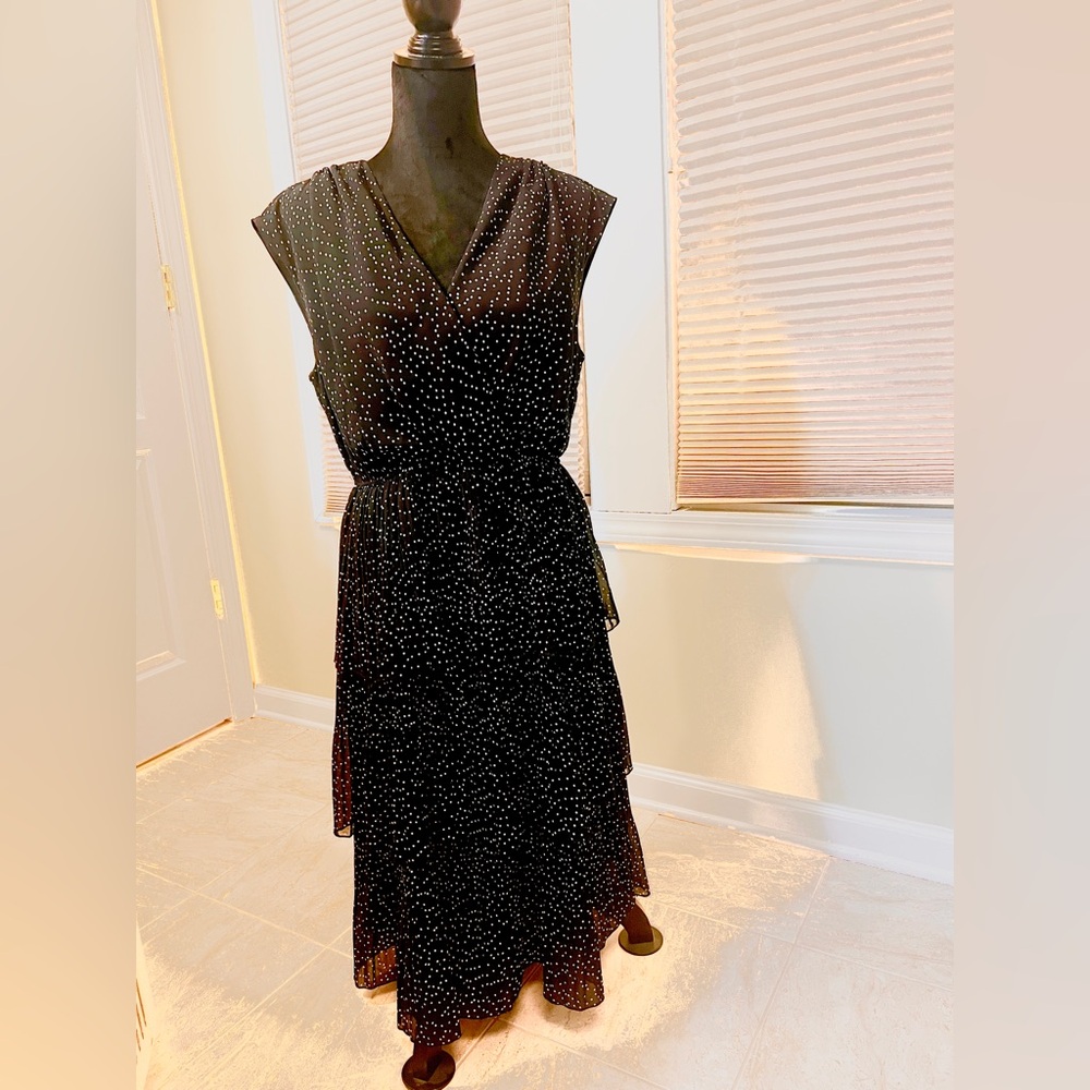 WD.NY Black Midi Dress with White Polka Dot Detail